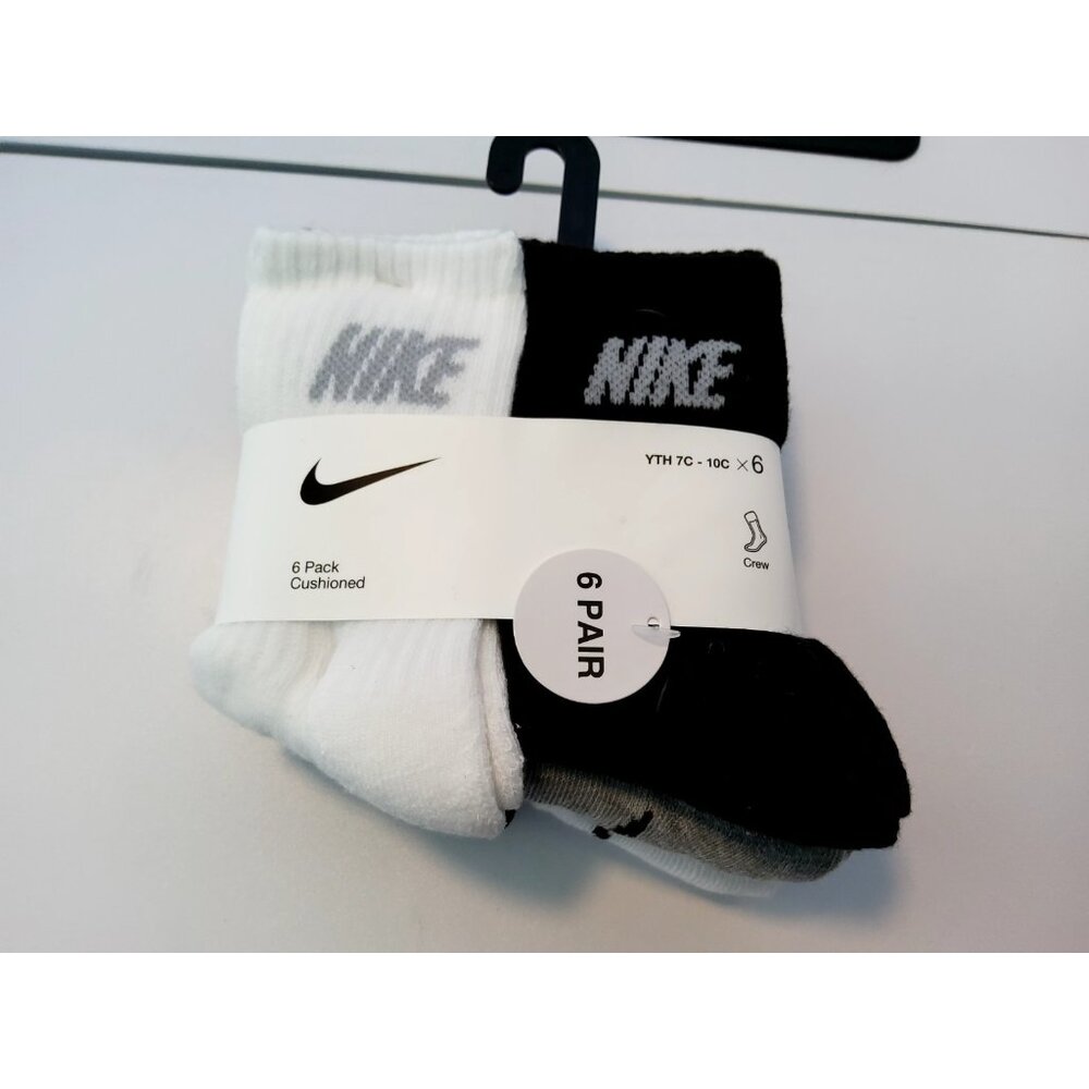 NIKE Boys Cushioned Crew Socks (6 Pairs) Fits Youth Shoe Size 7C-10C - Picture 2 of 4